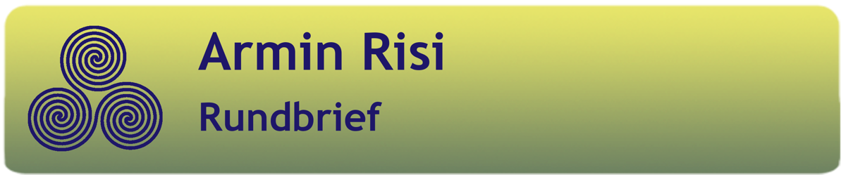 Rundbrief Logo von Armin Risi mit Triskele Blau auf Grund mit grünem Verlauf